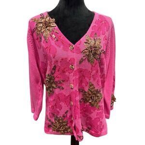 Design Options Philip & Jane Gordon Pink Floral Embroidered Cardigan Valentines